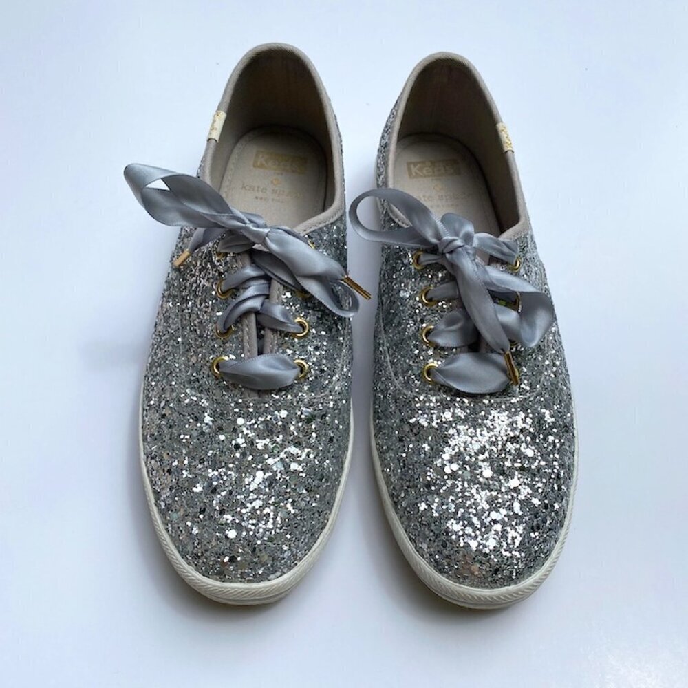 Keds X Kate Spade, 7.5, Champion Glitter Sneakers, Silver, Used Great Co…​